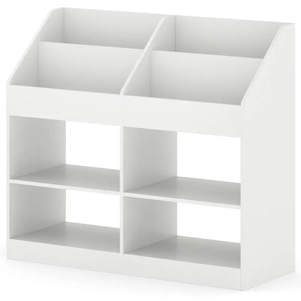 3-Tier Kid’s Bookshelf Toy Storage Organizer with Display Rack and 4 Compartments-White - White - Kids Storage