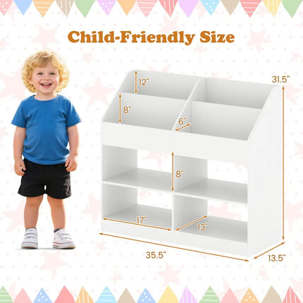 3-Tier Kid’s Bookshelf Toy Storage Organizer with Display Rack and 4 Compartments-White - White - Kids Storage