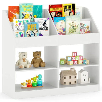 3-Tier Kid’s Bookshelf Toy Storage Organizer with Display Rack and 4 Compartments-White - White - Kids Storage