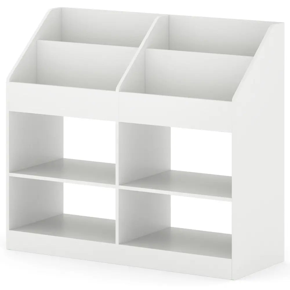 3-Tier Kid’s Bookshelf Toy Storage Organizer with Display Rack and 4 Compartments-White - White - Kids Storage