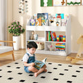 3-Tier Kid’s Bookshelf Toy Storage Organizer with Display Rack and 4 Compartments-White - White - Kids Storage