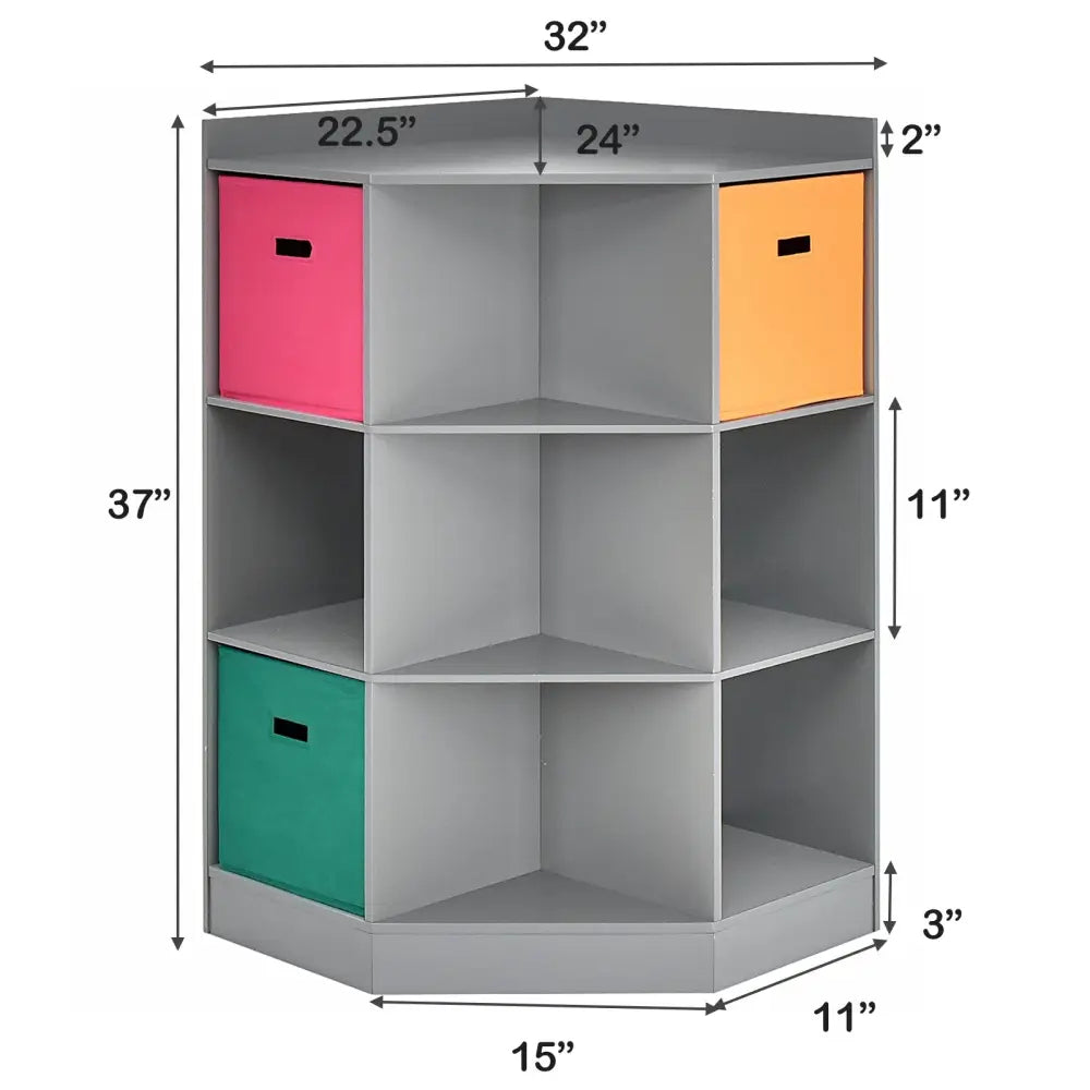 3-Tier Kids Storage Shelf Corner Cabinet with 3 Baskets-Gray - Gray - Kids Storage