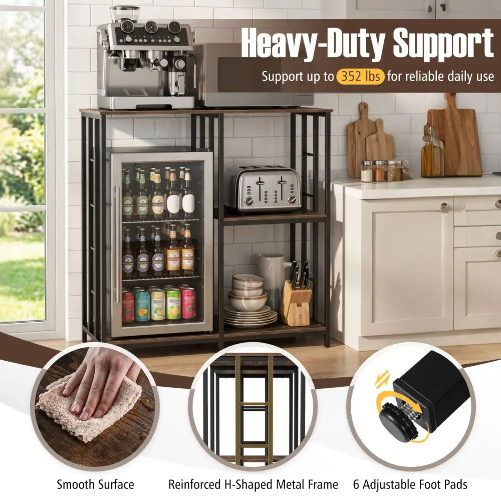 3-Tier Kitchen Baker’s Rack with Open Shelves for Microwave and Oven-Rustic Brown - Rustic Brown - Baker’s Racks