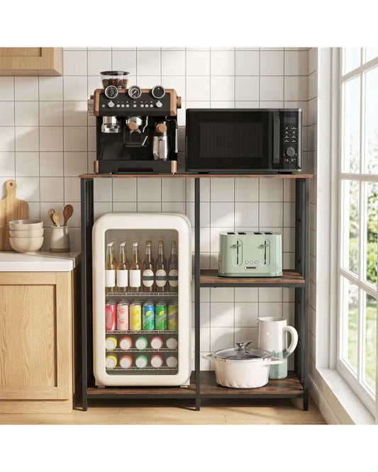 3-Tier Kitchen Baker’s Rack with Open Shelves for Microwave and Oven-Rustic Brown - Rustic Brown - Baker’s Racks