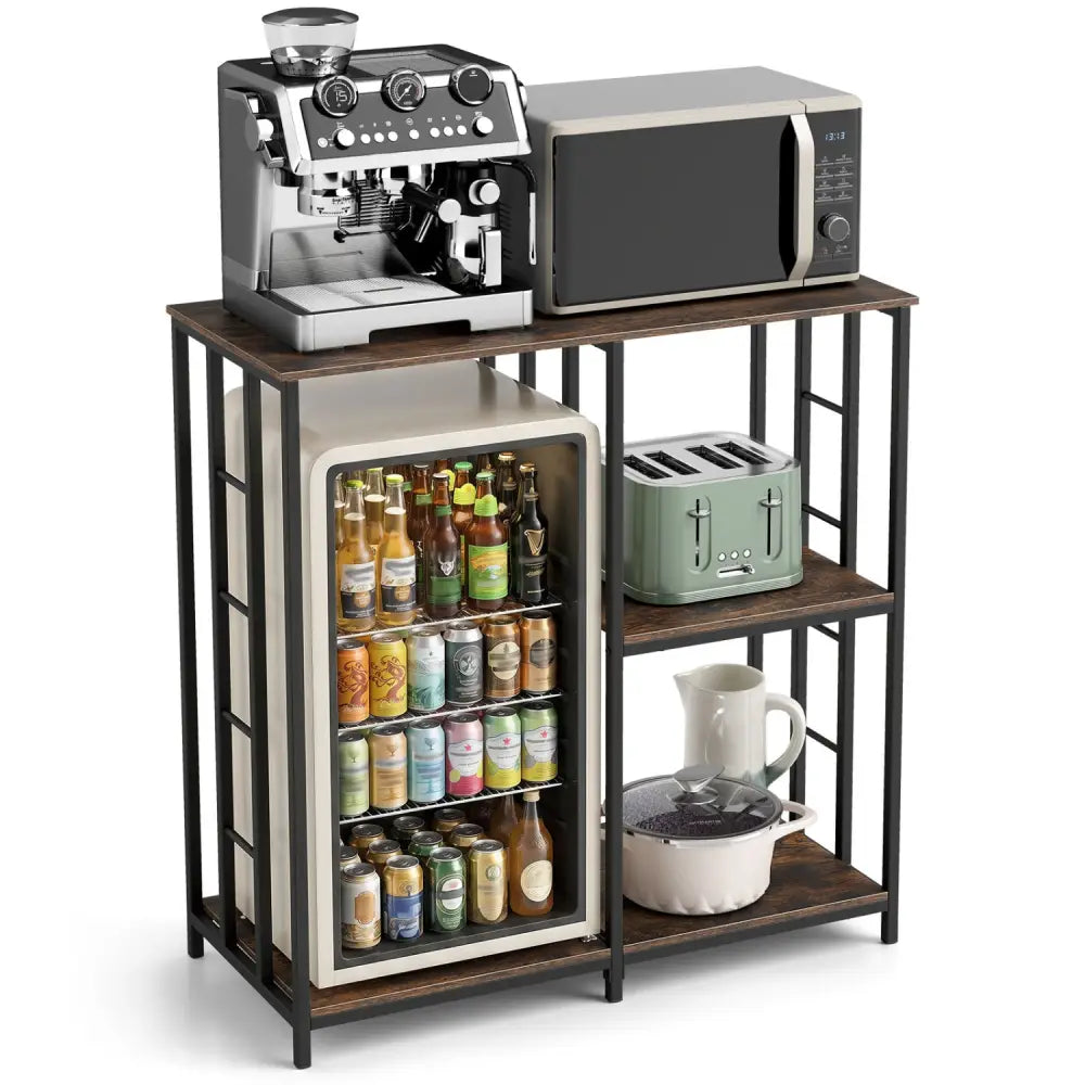 3-Tier Kitchen Baker’s Rack with Open Shelves for Microwave and Oven-Rustic Brown - Rustic Brown - Baker’s Racks
