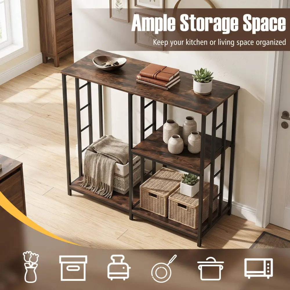 3-Tier Kitchen Baker’s Rack with Open Shelves for Microwave and Oven-Rustic Brown - Rustic Brown - Baker’s Racks