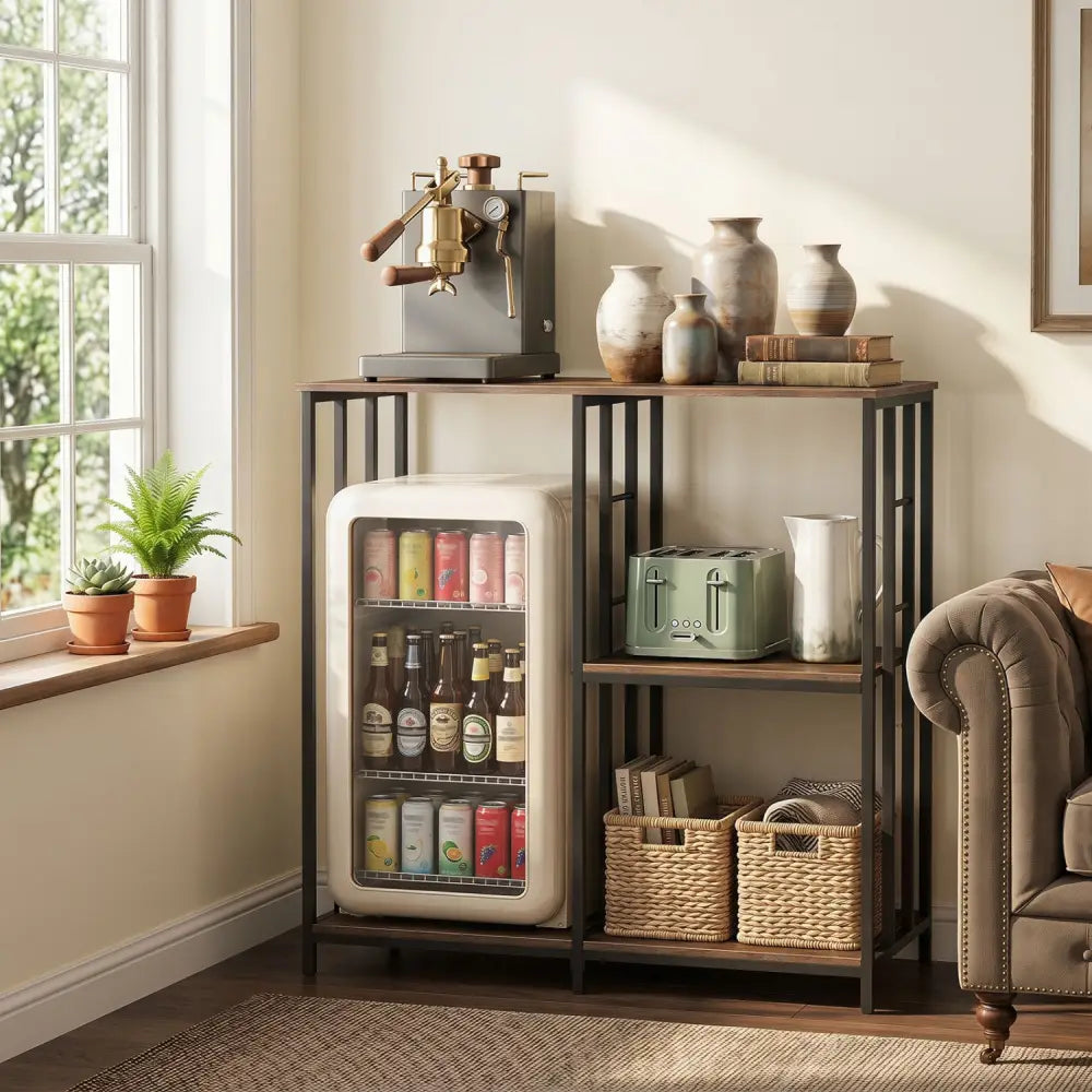3-Tier Kitchen Baker’s Rack with Open Shelves for Microwave and Oven-Rustic Brown - Rustic Brown - Baker’s Racks