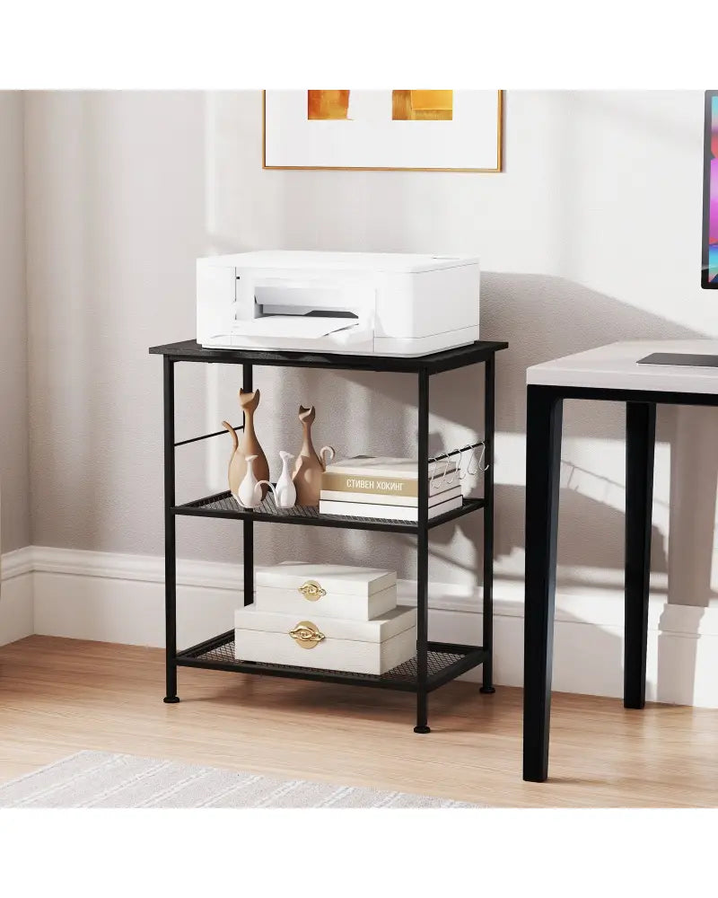 3-Tier Kitchen Serving Cart Utility Standing Microwave Rack with Hooks-Black - Black - Baker’s Racks