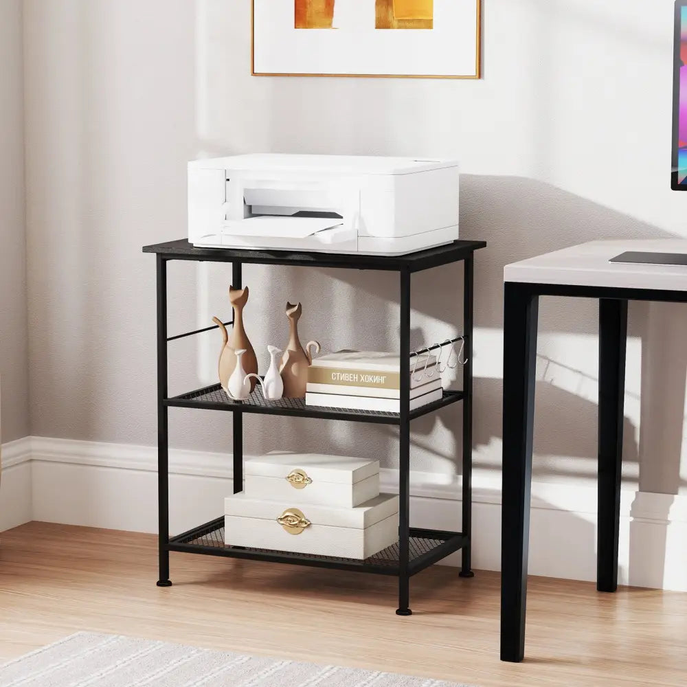 3-Tier Kitchen Serving Cart Utility Standing Microwave Rack with Hooks-Black - Black - Baker’s Racks