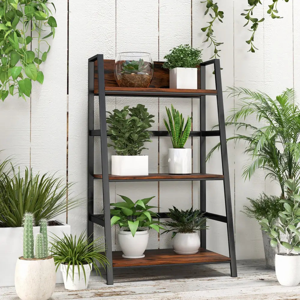 3-Tier Ladder Industrial Bookshelf - Rustic Brown - Bookcases