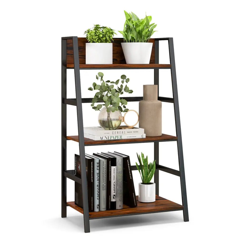 3-Tier Ladder Industrial Bookshelf - Rustic Brown - Bookcases