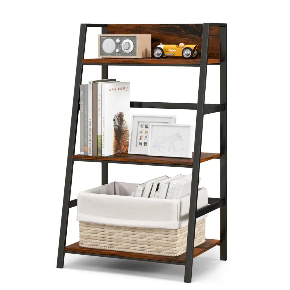 3-Tier Ladder Industrial Bookshelf - Rustic Brown - Bookcases