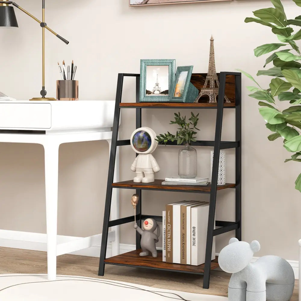 3-Tier Ladder Industrial Bookshelf - Rustic Brown - Bookcases