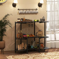 3-Tier Liquor Bar Table with Stemware Racks and Storage Shelves-Black - Black - Bar Tables