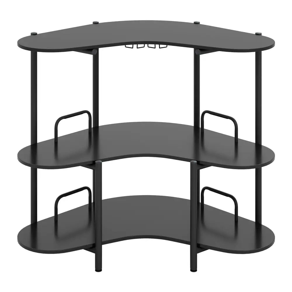 3-Tier Liquor Bar Table with Stemware Racks and Storage Shelves-Black Costway