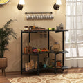 3-Tier Liquor Bar Table with Stemware Racks and Storage Shelves-Black Costway