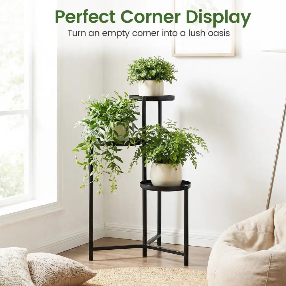 3-Tier Metal Plant Stand Indoor Outdoor Tall Corner Flower Pot Holder Display Rack - Plant Stands