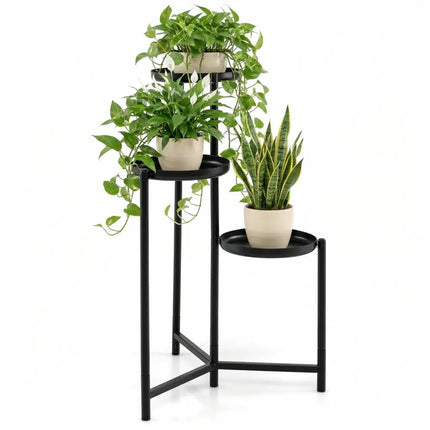 3-Tier Metal Plant Stand Indoor Outdoor Tall Corner Flower Pot Holder Display Rack - Plant Stands