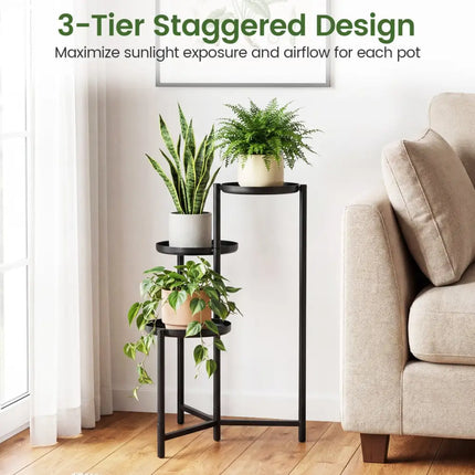 3-Tier Metal Plant Stand Indoor Outdoor Tall Corner Flower Pot Holder Display Rack - Plant Stands