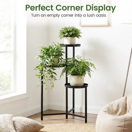 3-Tier Metal Plant Stand Indoor Outdoor Tall Corner Flower Pot Holder Display Rack - Plant Stands