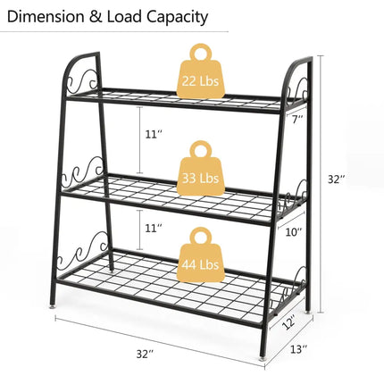 3-Tier Metal Plant Stand Shelf Display Rack for Plants Shoes Flower Pot - Black - Plant Stands
