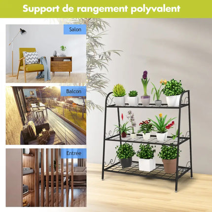 3-Tier Metal Plant Stand Shelf Display Rack for Plants Shoes Flower Pot - Black - Plant Stands