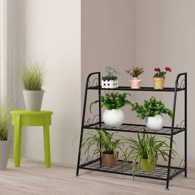 3-Tier Metal Plant Stand Shelf Display Rack for Plants Shoes Flower Pot - Black - Plant Stands