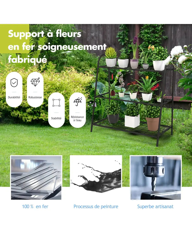 3-Tier Metal Plant Stand Shelf Display Rack for Plants Shoes Flower Pot - Black - Plant Stands