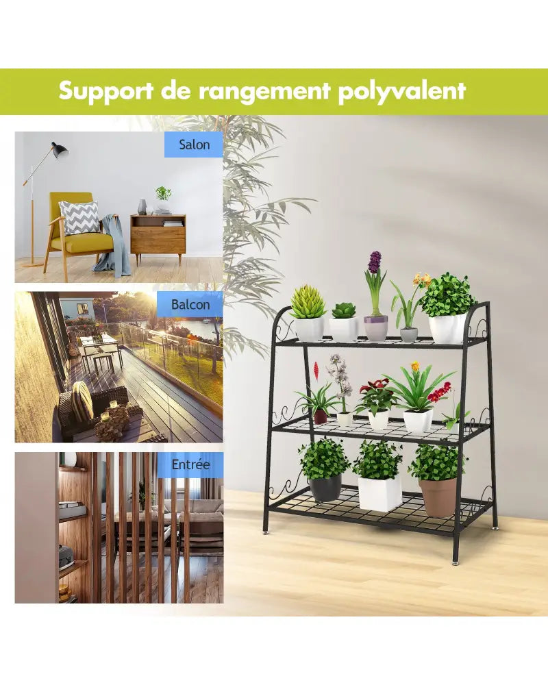 3-Tier Metal Plant Stand Shelf Display Rack for Plants Shoes Flower Pot - Black - Plant Stands