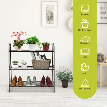 3-Tier Metal Plant Stand Shelf Display Rack for Plants Shoes Flower Pot - Black - Plant Stands