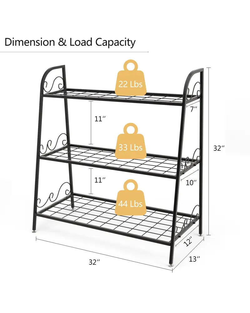 3-Tier Metal Plant Stand Shelf Display Rack for Plants Shoes Flower Pot - Black - Plant Stands