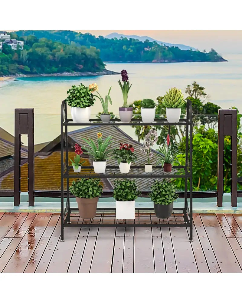 3-Tier Metal Plant Stand Shelf Display Rack for Plants Shoes Flower Pot - Black - Plant Stands