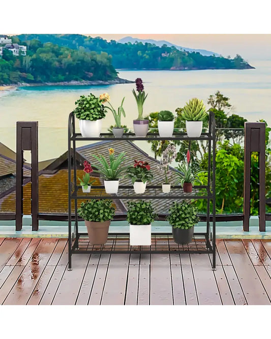 3-Tier Metal Plant Stand Shelf Display Rack for Plants Shoes Flower Pot - Black - Plant Stands