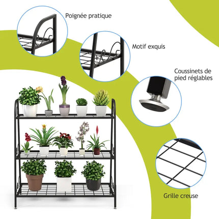 3-Tier Metal Plant Stand Shelf Display Rack for Plants Shoes Flower Pot - Black - Plant Stands