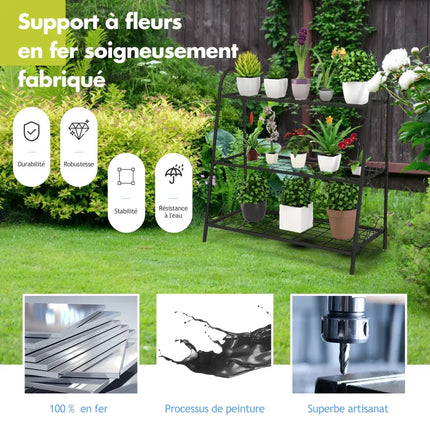 3-Tier Metal Plant Stand Shelf Display Rack for Plants Shoes Flower Pot - Black - Plant Stands