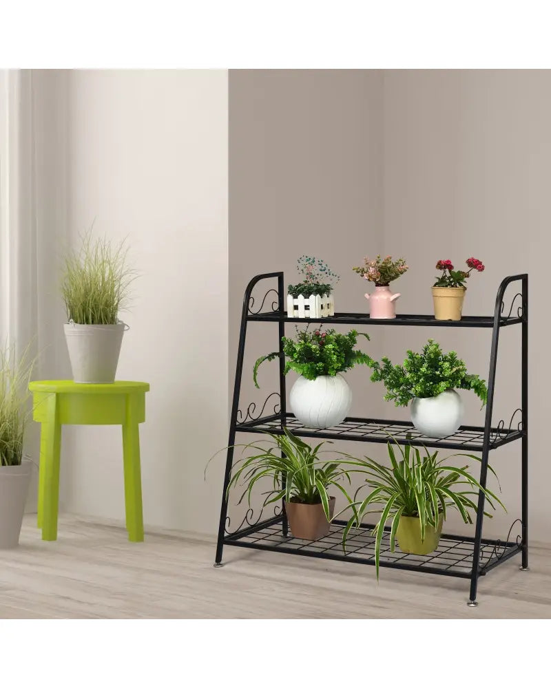 3-Tier Metal Plant Stand Shelf Display Rack for Plants Shoes Flower Pot - Black - Plant Stands