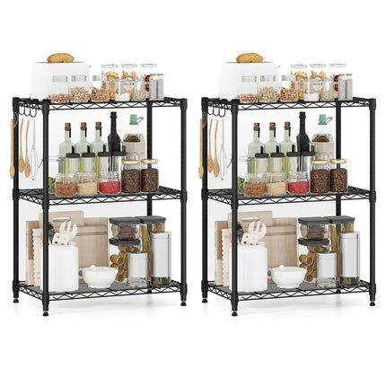 3-Tier Metal Storage Shelving Unit Set of 2 with V-Shaped Wire Rack-Black - Black - Garages