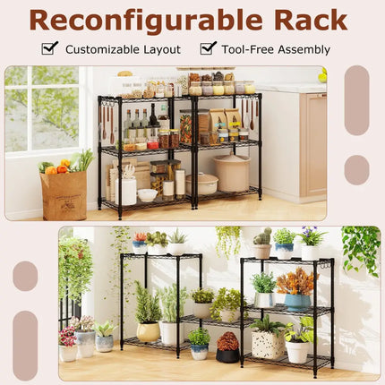 3-Tier Metal Storage Shelving Unit Set of 2 with V-Shaped Wire Rack-Black - Black - Garages