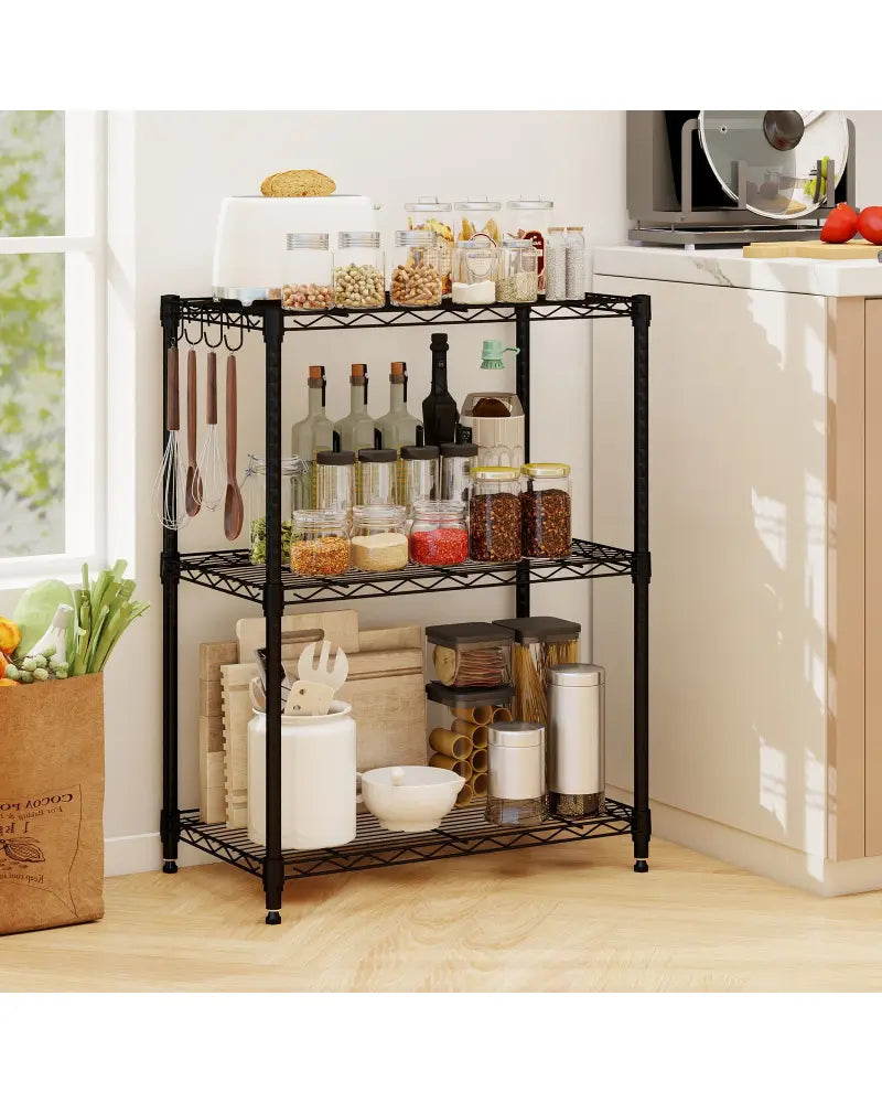 3-Tier Metal Storage Shelving Unit Set of 2 with V-Shaped Wire Rack-Black - Black - Garages