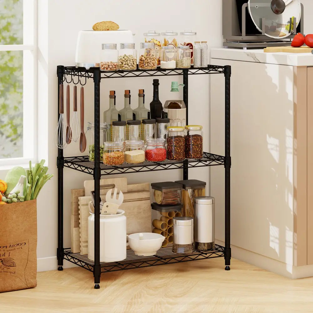 3-Tier Metal Storage Shelving Unit Set of 2 with V-Shaped Wire Rack-Black - Black - Garages