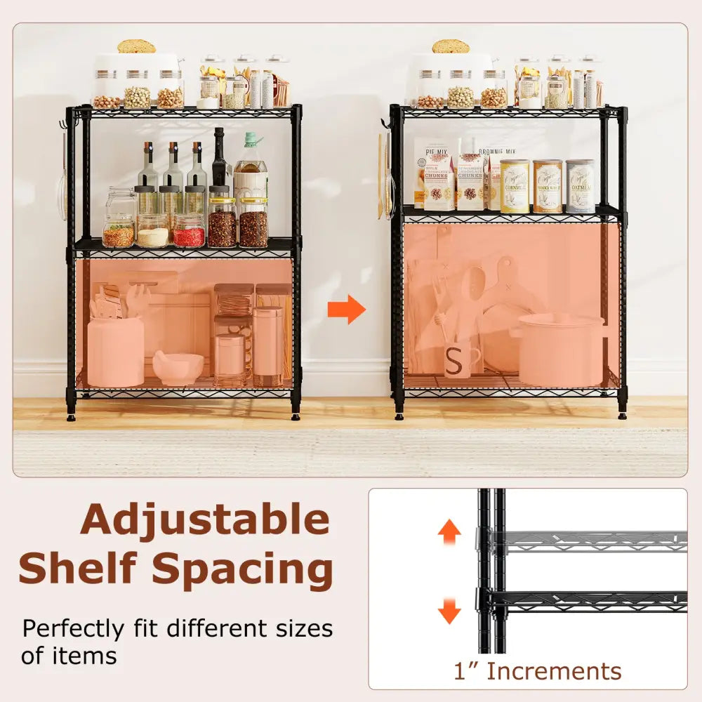 3-Tier Metal Storage Shelving Unit Set of 2 with V-Shaped Wire Rack-Black - Black - Garages