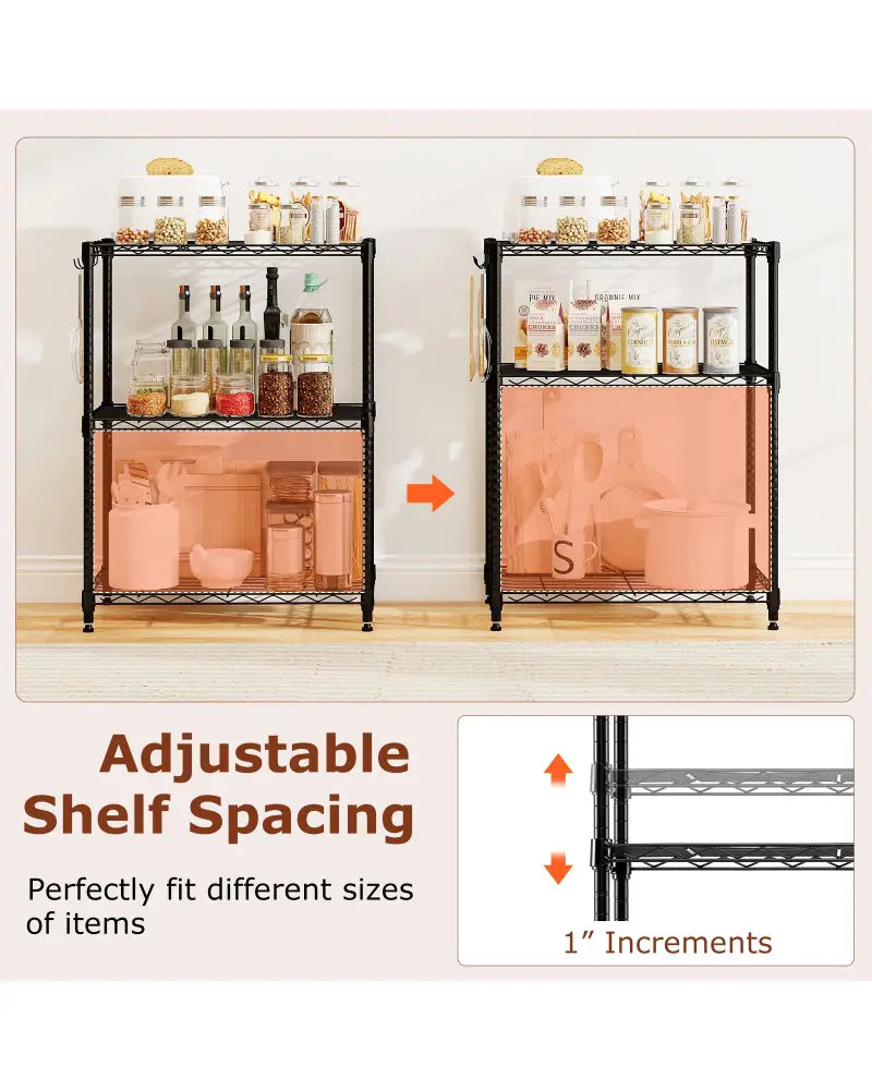 3-Tier Metal Storage Shelving Unit Set of 2 with V-Shaped Wire Rack-Black - Black - Garages