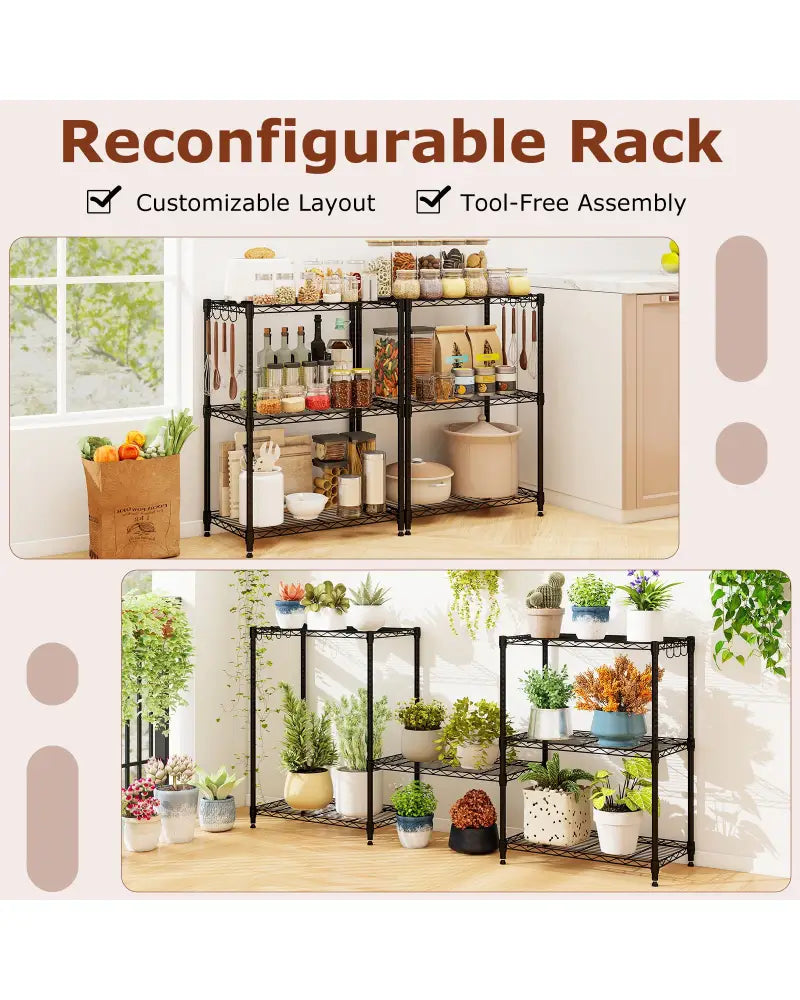 3-Tier Metal Storage Shelving Unit Set of 2 with V-Shaped Wire Rack-Black - Black - Garages