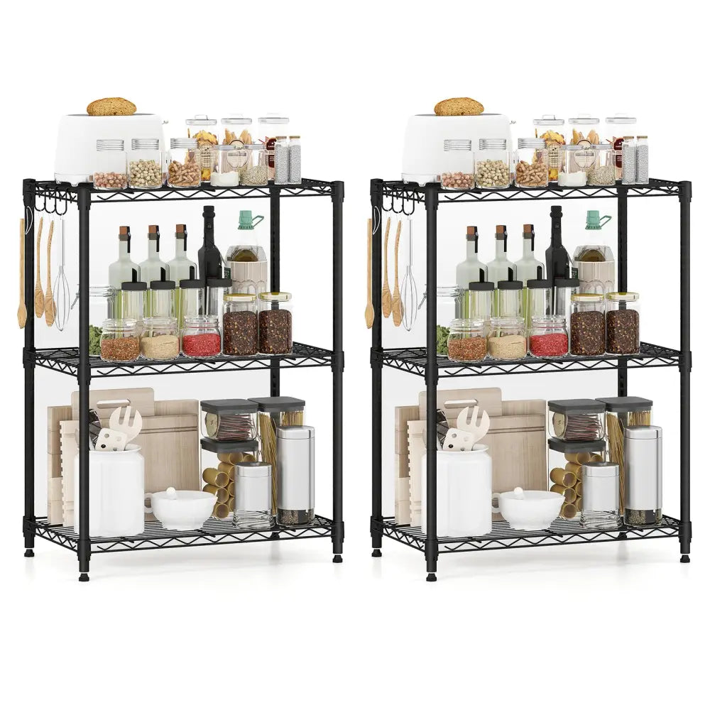 3-Tier Metal Storage Shelving Unit Set of 2 with V-Shaped Wire Rack-Black - Black - Garages