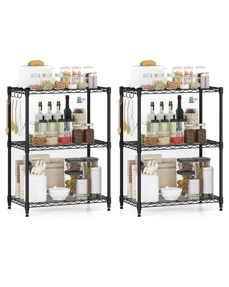 3-Tier Metal Storage Shelving Unit Set of 2 with V-Shaped Wire Rack-Black - Black - Garages