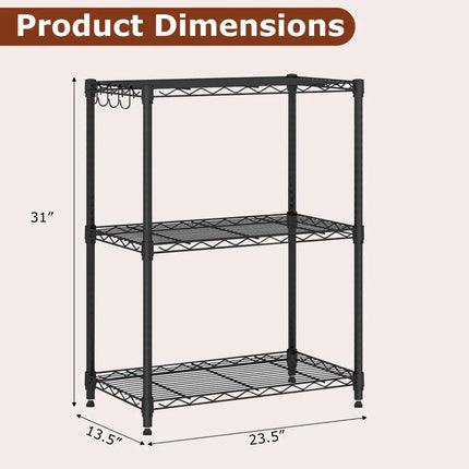 3-Tier Metal Storage Shelving Unit with V-Shaped Wire Rack and 450 LBS Capacity-Black - Black - Garages