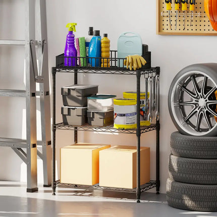 3-Tier Metal Storage Shelving Unit with V-Shaped Wire Rack and 450 LBS Capacity-Black - Black - Garages
