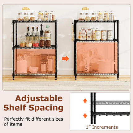 3-Tier Metal Storage Shelving Unit with V-Shaped Wire Rack and 450 LBS Capacity-Black - Black - Garages