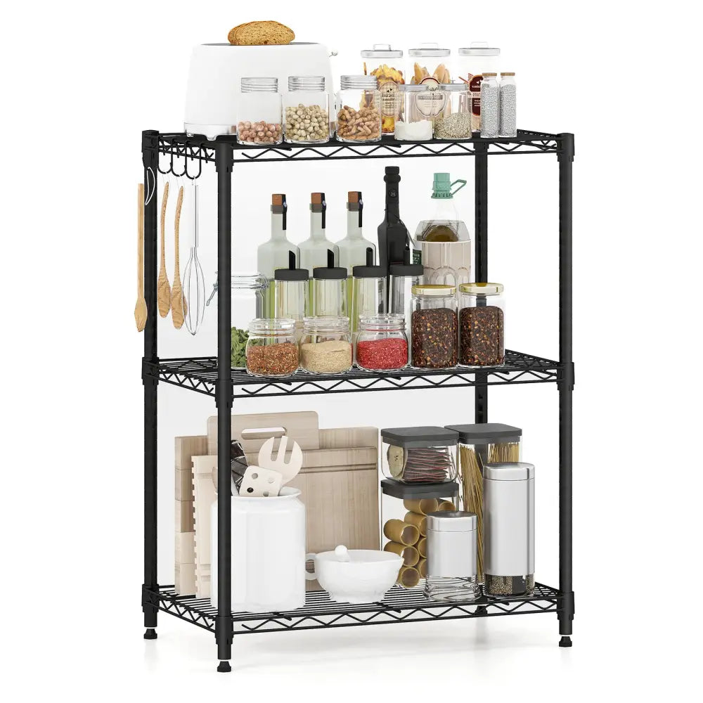 3-Tier Metal Storage Shelving Unit with V-Shaped Wire Rack and 450 LBS Capacity-Black - Black - Garages