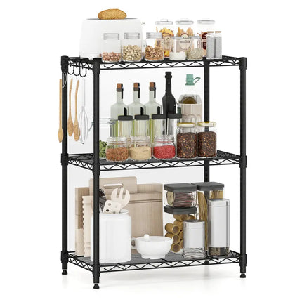 3-Tier Metal Storage Shelving Unit with V-Shaped Wire Rack and 450 LBS Capacity-Black - Black - Garages